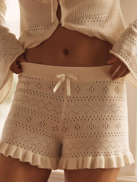 Anthropologie Pants - Anthropologie LyreBird Ivory Pointelle Ruffle Knit Shorts